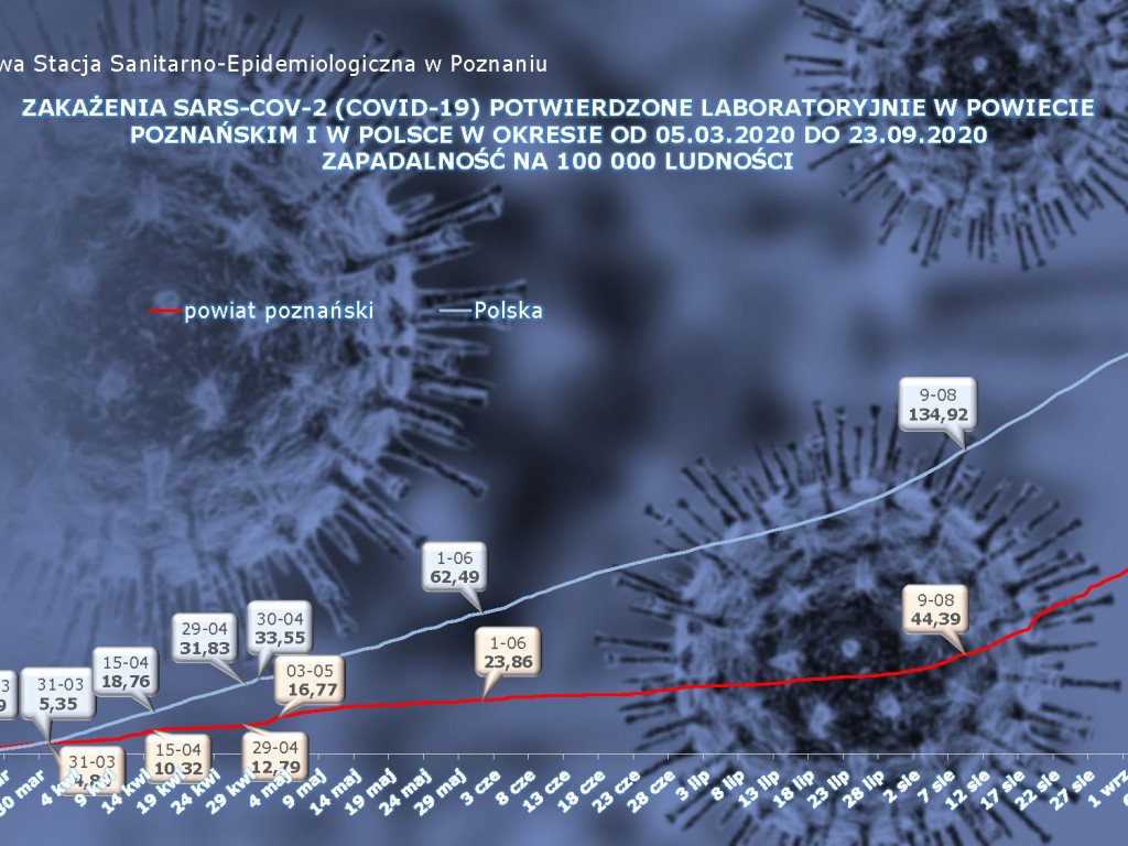 24 osoby zakażone koronawirusem w powiecie poznańskim, 1136 w Polsce - aktualne dane
