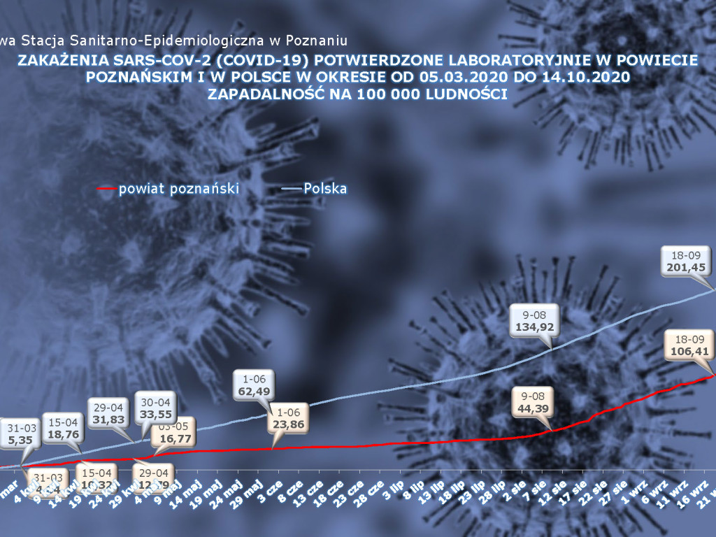 313 osób zarażonych koronawirusem w powiecie poznańskim, ponad 8000 w kraju- aktualne dane